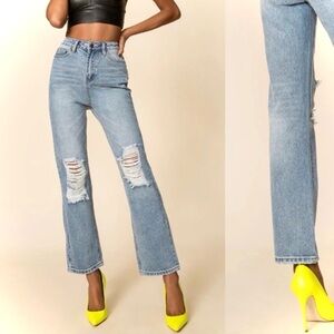 SUPERDOWN | S / 26 / 27 | Agatha Straight Leg Distressed‎ Raw Destroyed Jean